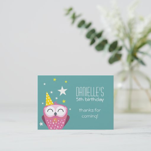 Cute Pink Owl Birthday Thank You Party Favors Business Card Zazzle