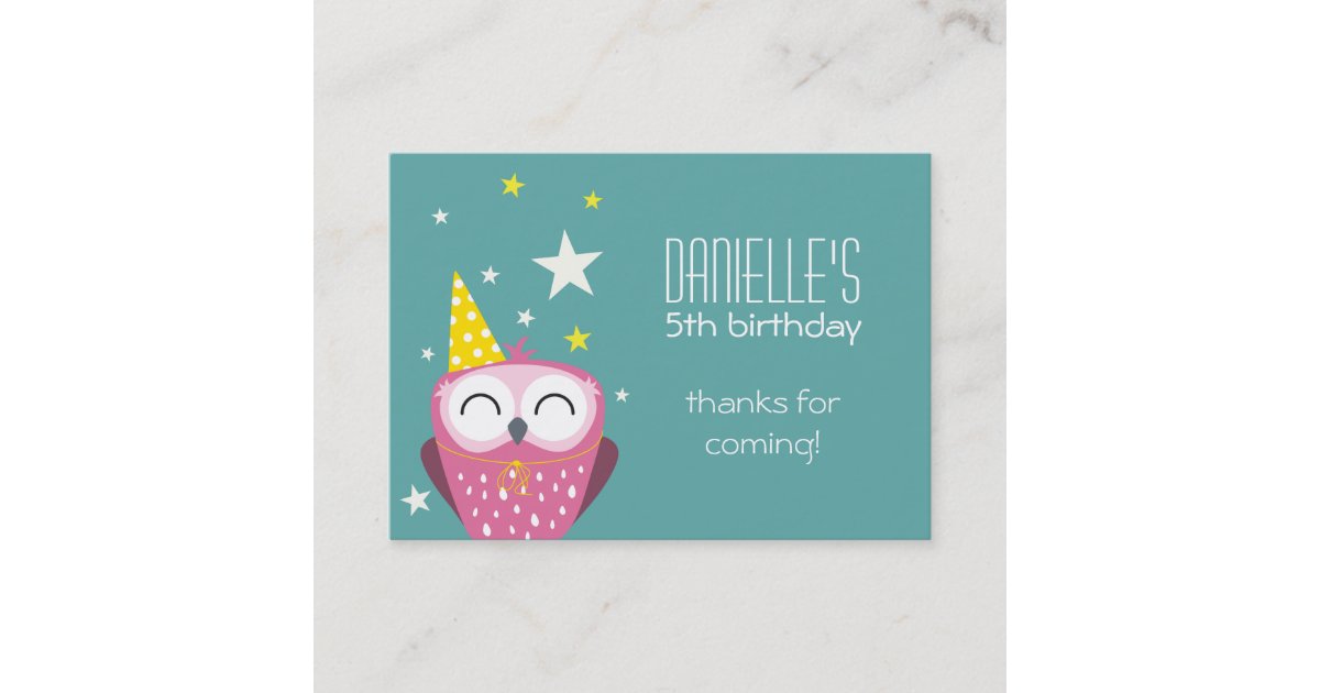 Cute Pink Owl Birthday Thank You Party Favors Business Card Zazzle