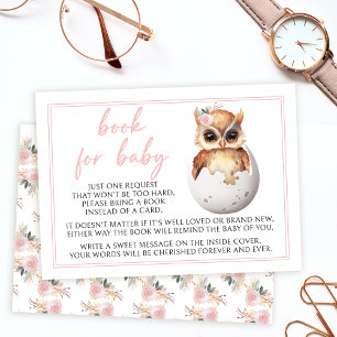 Cute pink owl book for baby girl shower card