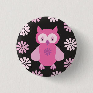 Cute pink owl button
