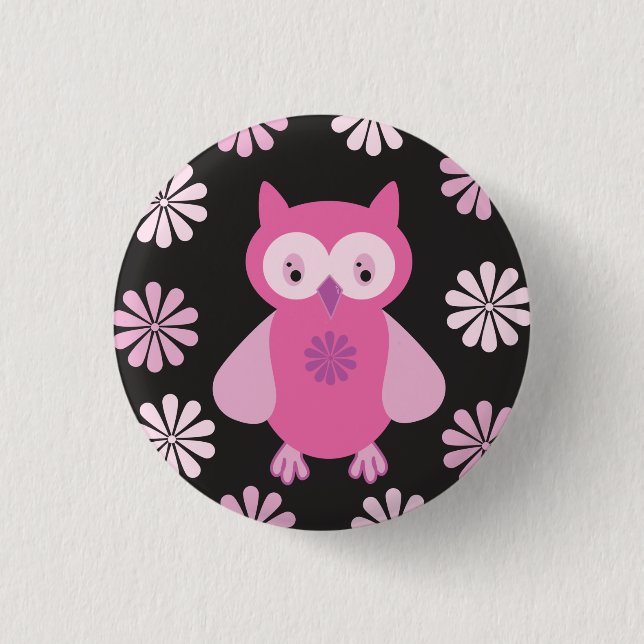 Cute pink owl button (Front)