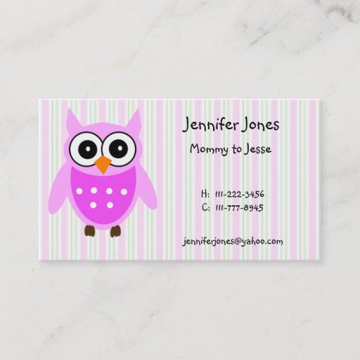 Customizable Cute Pink Owl Calling Card Business Cards