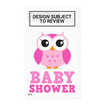 Cute Pink Owl Cartoon Character Girl Baby Shower Postage 958220