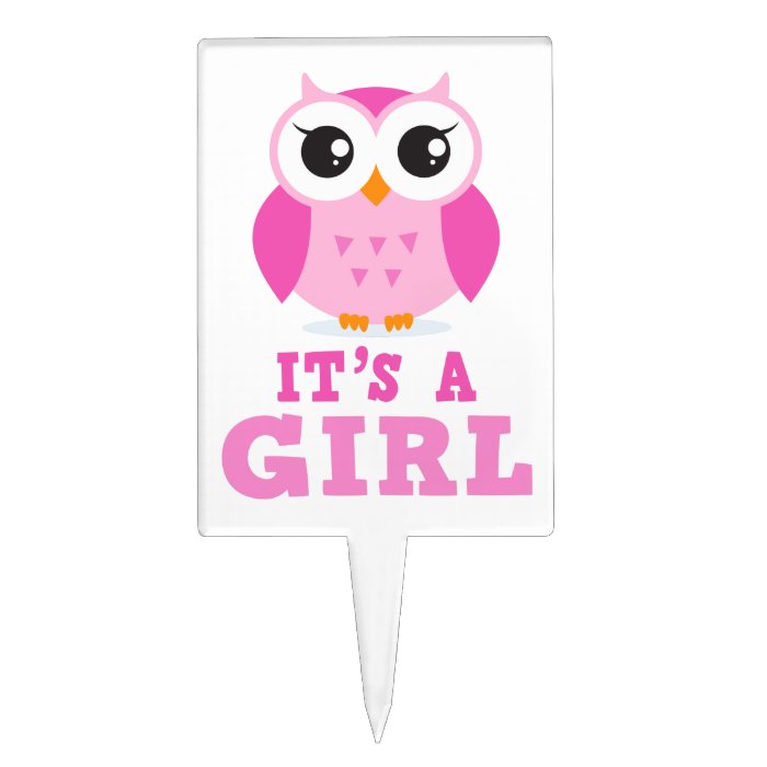 Cute pink owl cartoon its a girl baby shower rectangular cake toppers