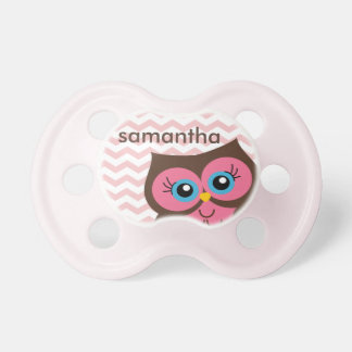 Cute Pink Owl Chevron Zigzag Monogram Pacifier