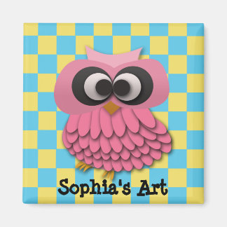 Cute Pink Owl Child's Artwork Magnet