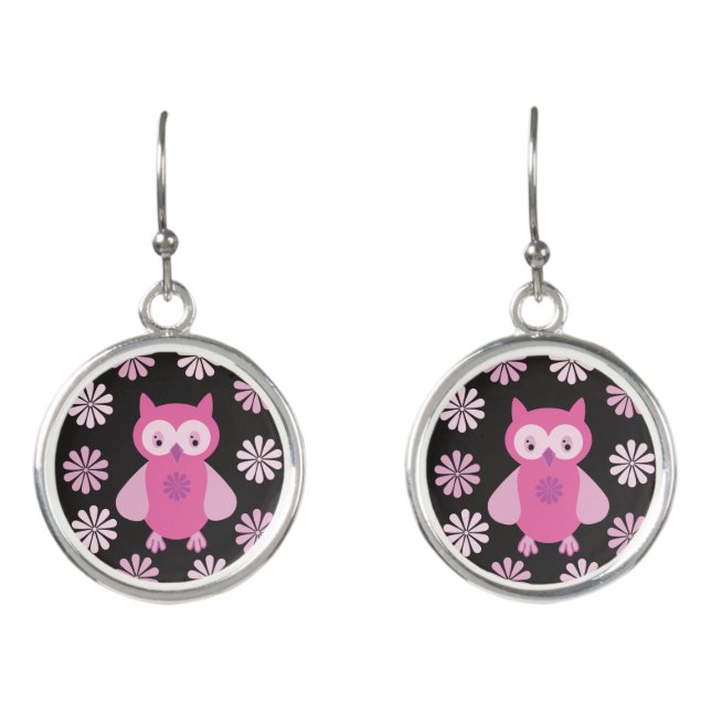 Cute pink owl earrings (Front)