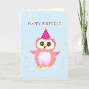 Cute Pink Owl & Editable Birthday Wishes Card