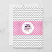 Cute Pink Owl Family Gray Chevron Girl Baby Shower Invitation (Back)
