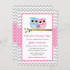 Cute Pink Owl Family Gray Chevron Girl Baby Shower