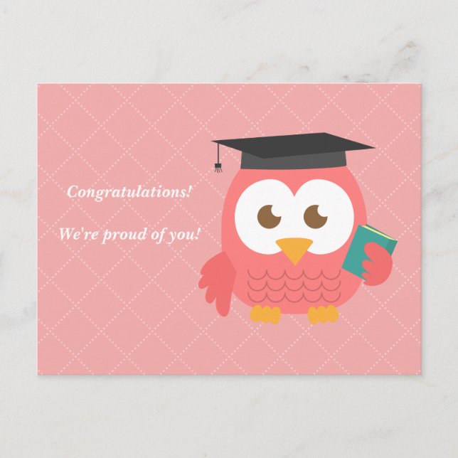 Cute Pink Owl for Graduation Announcement Postcard (Front)