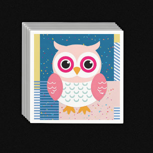 Cute Pink Owl Gender Neutral Woodland Baby Shower Napkins