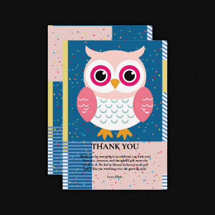 Cute Pink Owl Gender Neutral Woodland Baby Shower Thank You Card