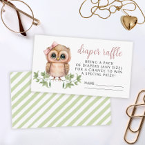 Cute pink owl girl baby shower diaper raffle cards