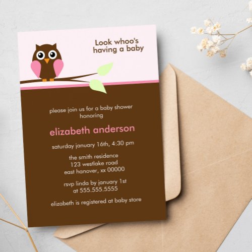 Pink Owl Baby Shower Invitations