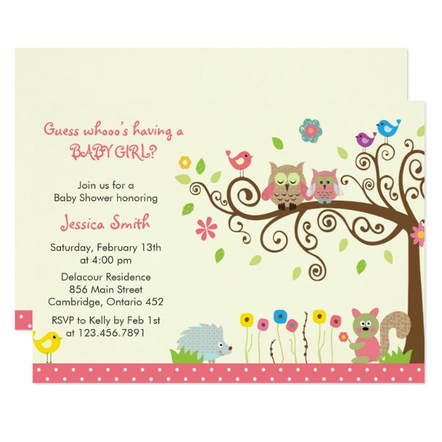 Cute Pink Owl Girl Baby Shower Invitations  Zazzle.com