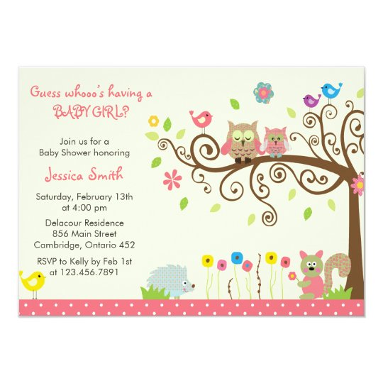 Cute Pink Owl Girl Baby Shower Invitations  Zazzle.com