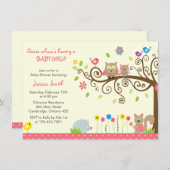 Cute Pink Owl Girl Baby Shower Invitations (Front/Back)