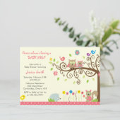 Cute Pink Owl Girl Baby Shower Invitations (Standing Front)