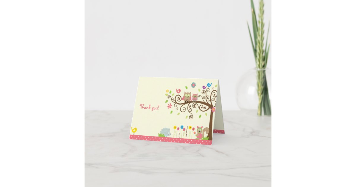 Cute Pink Owl Girl Baby Shower Thank You Cards Zazzle Com