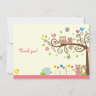 Cute Pink Owl Girl Baby Shower Thank You Cards