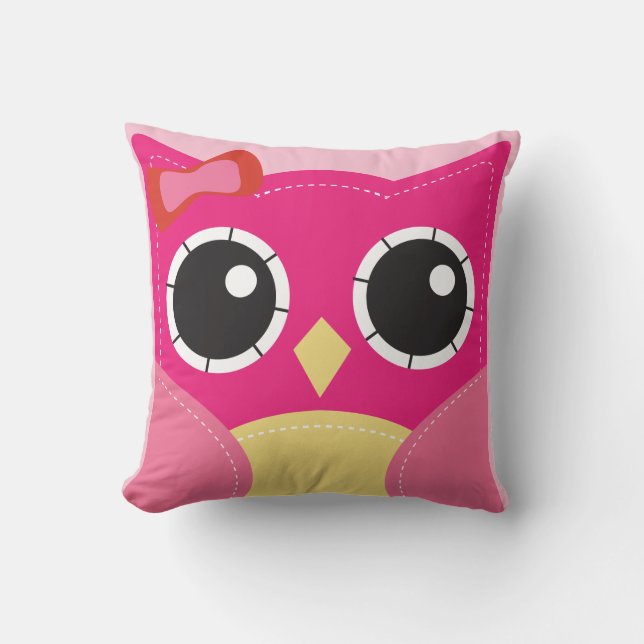 Cute Pink Owl Girls Pillow Room Decor (Front)