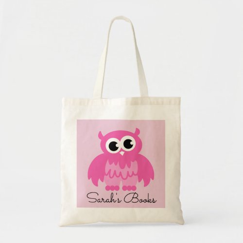 Cute pink owl girls school library book tote bag