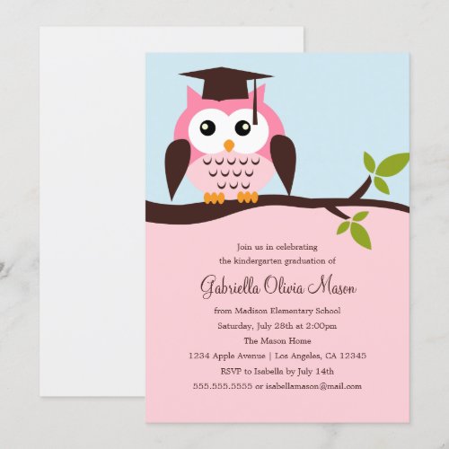 Cute Pink Owl Graduation Party Invitation