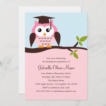 Cute Pink Owl Graduation Party Invitation by PinkMoonPaperie at Zazzle