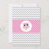 Cute Pink Owl Gray Chevron Girl Baby Shower Invitation (Back)