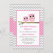 Cute Pink Owl Gray Chevron Girl Baby Shower Invitation (Front/Back)