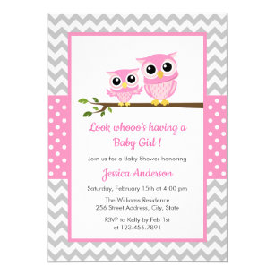 Owl Baby Shower Invitations Zazzle Cute Pink Owl Gray Chevron Baby Shower Invitation
