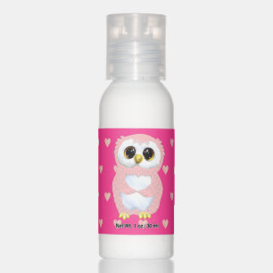 Cute pink owl, hearts on magenta hand lotion