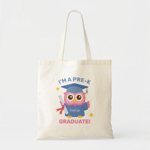 Cute Pink Owl I am a Pre_K Graduate Girls Tote Bag
