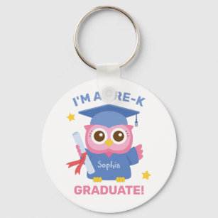 Cute Pink Owl, I am a Pre-K Graduate, Personalized Keychain