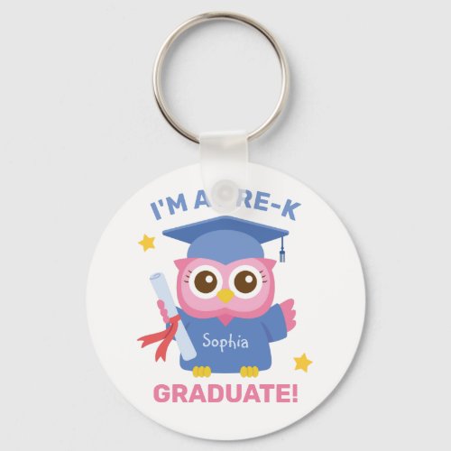 Cute Pink Owl I am a Pre_K Graduate Personalized Keychain
