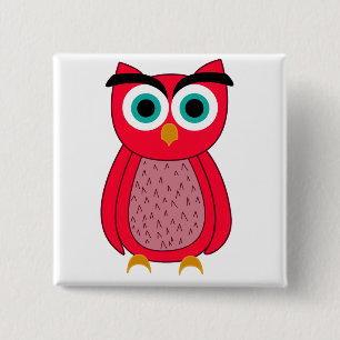 Cute Pink Owl Illustration Button