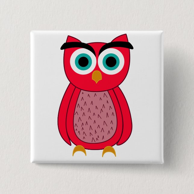 Cute Pink Owl Illustration Button (Front)