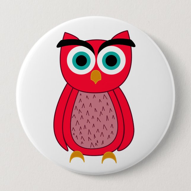 Cute Pink Owl Illustration Button (Front)
