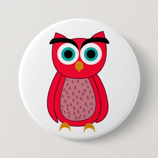 Cute Pink Owl Illustration Button (Front)