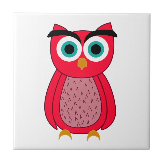 Cute Pink Owl Illustration Ceramic Tile (Front)