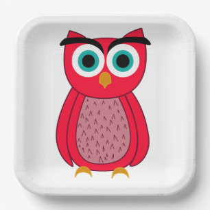Cute Pink Owl Illustration Paper Plates