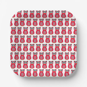 Cute Pink Owl Illustration Paper Plates