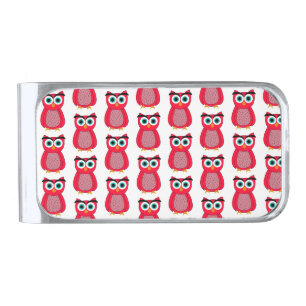 Cute Pink Owl Illustration Silver Finish Money Clip