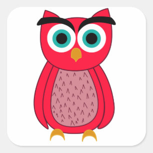 Cute Pink Owl Illustration Square Sticker