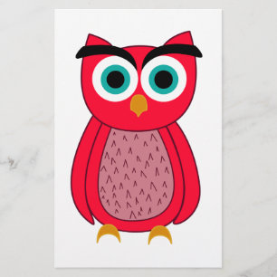Cute Pink Owl Illustration Stationery