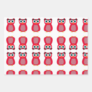 Cute Pink Owl Illustration Wrapping Paper Sheets
