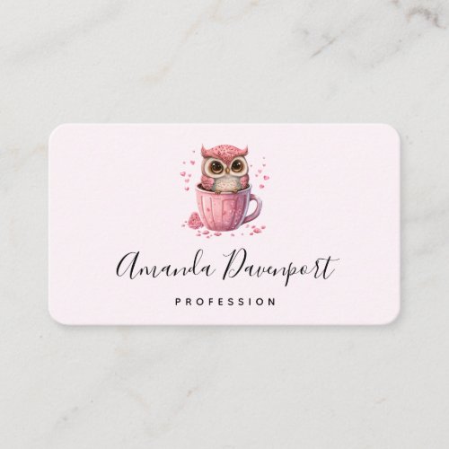 Cute Pink Owl in a Cup Business Card