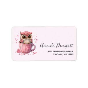 Cute Pink Owl in a Cup Label