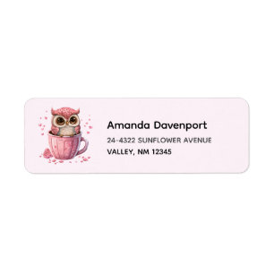 Cute Pink Owl in a Cup Label